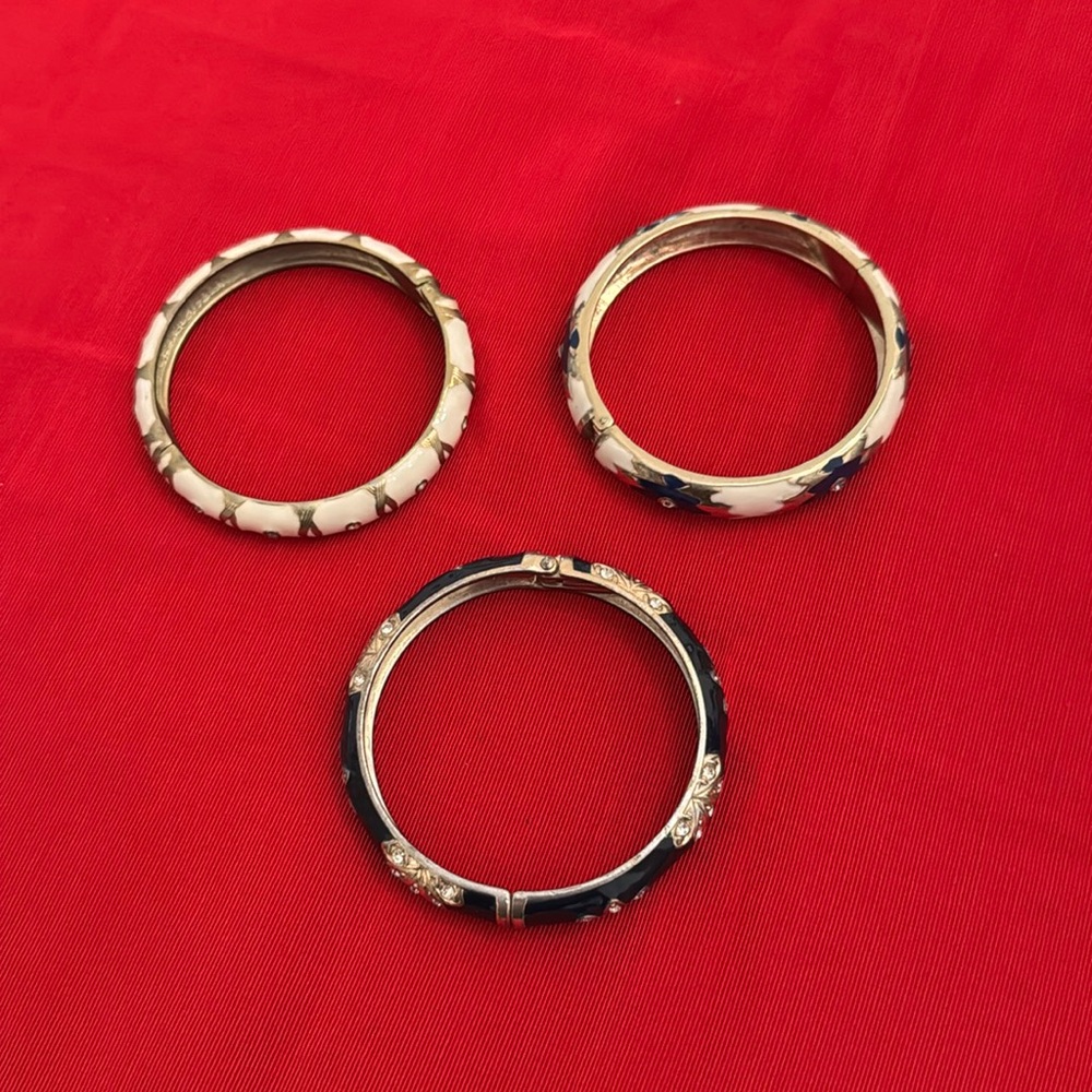 3 Bracelet set Elegant blue Gold and Cream “opens” to wear more easily (mlb)